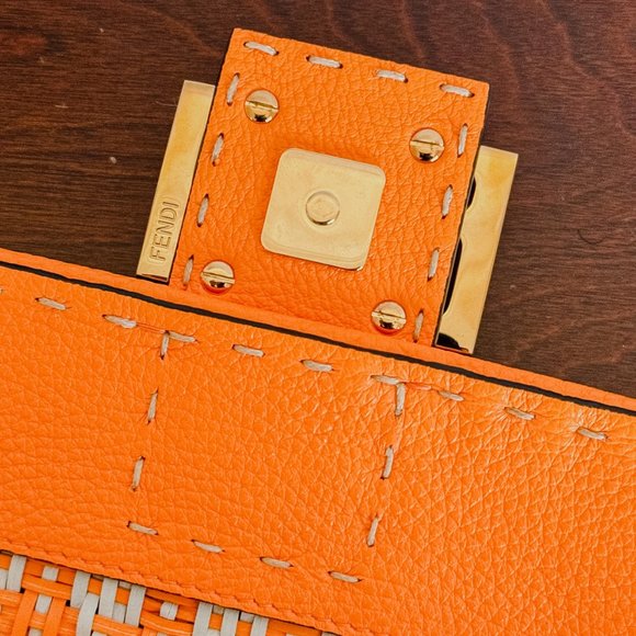 Fendi Zucca Woven Baguette NM Orange w/Strap - Picture 7 of 13